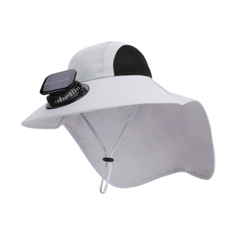 Solarbetriebene Fischermütze mit Ventilator, Sonnenhut-Hellgrau