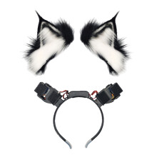 Elektrische Anime Hoofdband Harige Wolf Dier Kitten-Zwart en wit