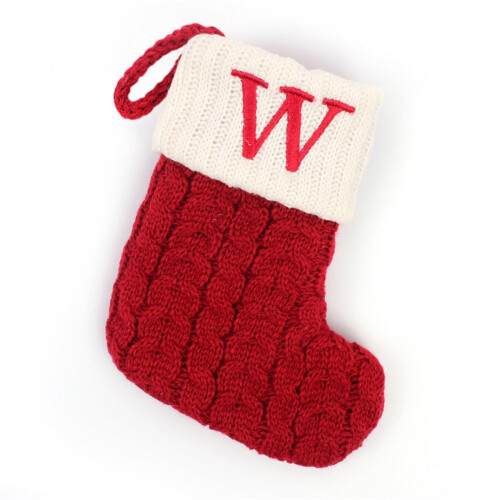7" rot-weißer Monogramm-Strick-Weihnachtsstrumpf
