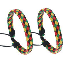 Rasta-Armband aus rotem, gelbem und grünem PV-Leder – 2er-Pack