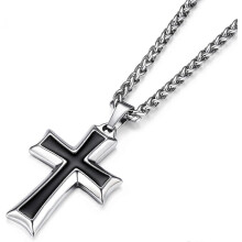 Collar con colgante de cruz de acero inoxidable de 24 pulgadas