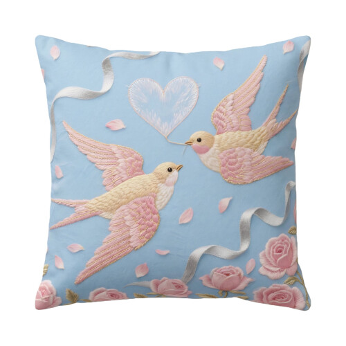 Funda de almohada bordada con forma de corazón de animal de 45x45 cm