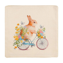 Kussensloop met paashaas en bloemenmotief – Decoratief kussen
