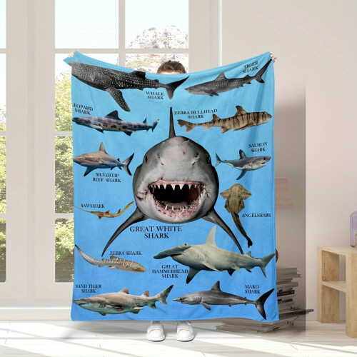 Κουβέρτα φανέλας διπλής όψης με στάμπα καρχαρία