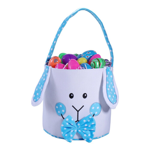 Easter Bunny Basket with Long Ears and Pink Polka Dot Handle