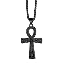 Collar con colgante de cruz Ankh de acero inoxidable negro