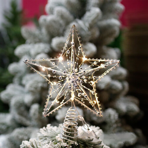Indoor Christmas Star Lamp Iron Tree Top Star Silver 1