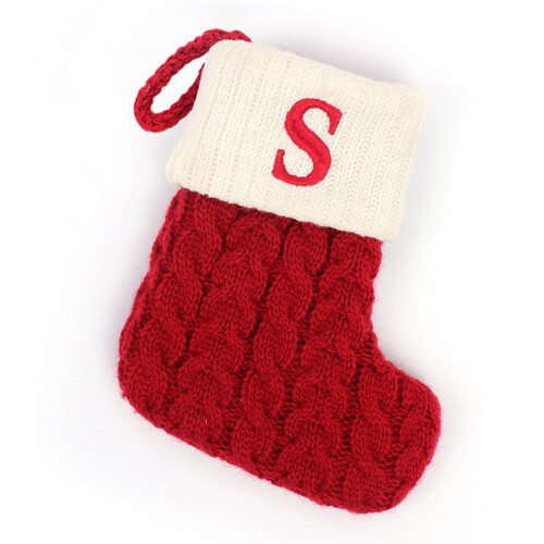 7" rot-weißer Monogramm-Strick-Weihnachtsstrumpf