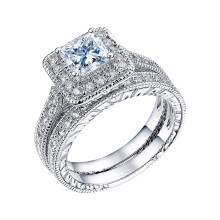 Sterling Silver Women's Wedding Ring Set Princess Cut CZ