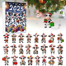 Adventskalender met koeienmotief voor 2025 – 24 acrylversieringen
