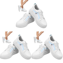 3Paires Sneakers Blanches Pour PU Casual Design Épaisse Semelle