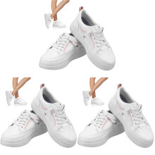 3Paires Sneakers Blanches Casual Femme PU Semelle Épaisse