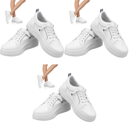3Paires Baskets Blanches PU Élégantes Semelle Épaisse Casual 1