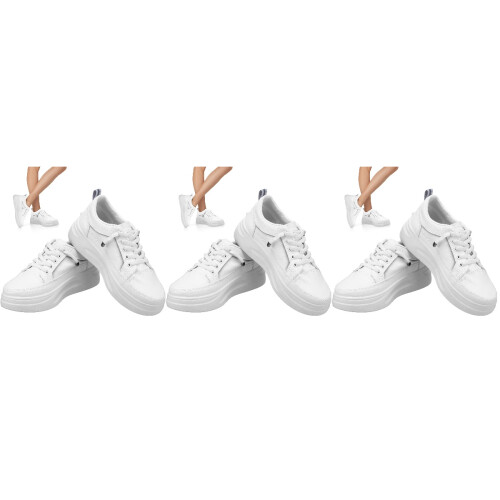 3Paires Baskets Blanches PU Élégantes Semelle Épaisse Casual 2