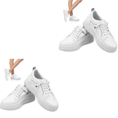 2Paires Sneakers Blanches PU Élégantes Casual 1