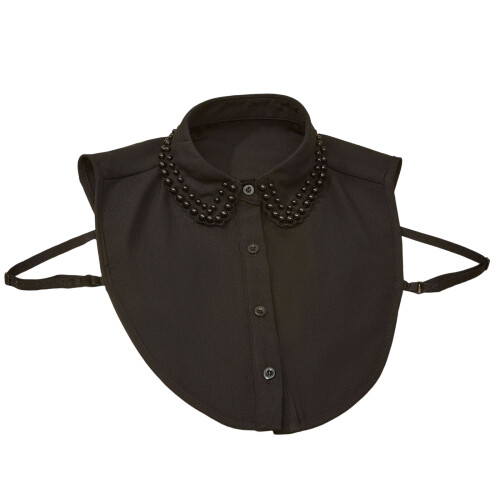 Stylish Double Row Beaded Pearls Detachable Collar-Black