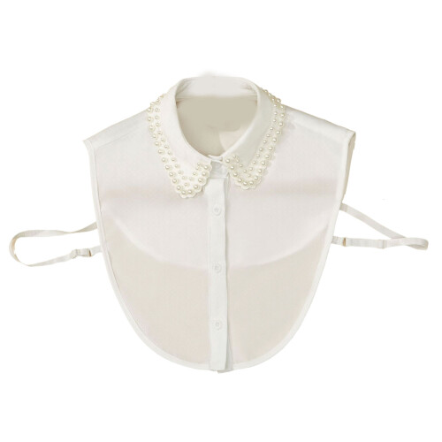 Elegant Double Row Pearls Beaded Detachable Collar for-White