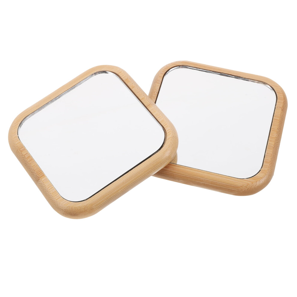 Light/Brown Wooden Compact Mirror For Women