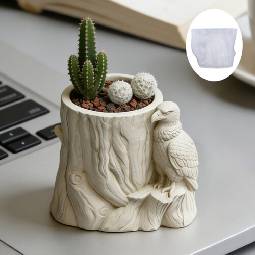 Planter Silicone Mold Flower Pot Concrete Mold Bird Tree Statue 1