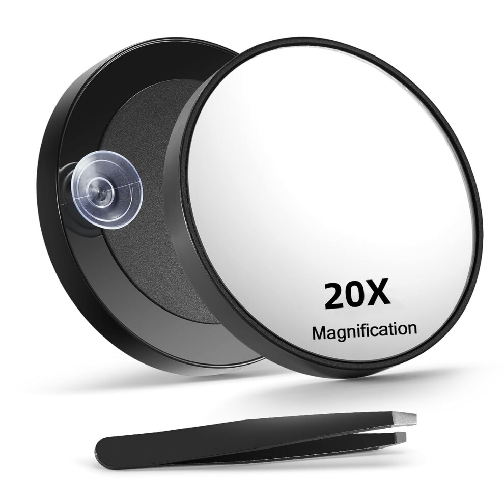 Black 20X Magnifying Makeup Mirror Round 3.5 Inch