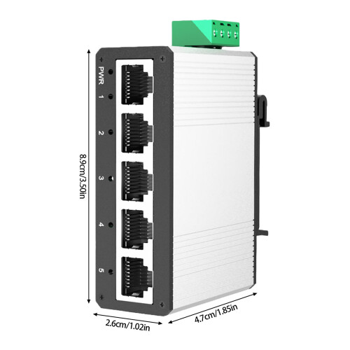 5 Port Mini Ethernet Switcher Aluminum Case DIN Rail 2