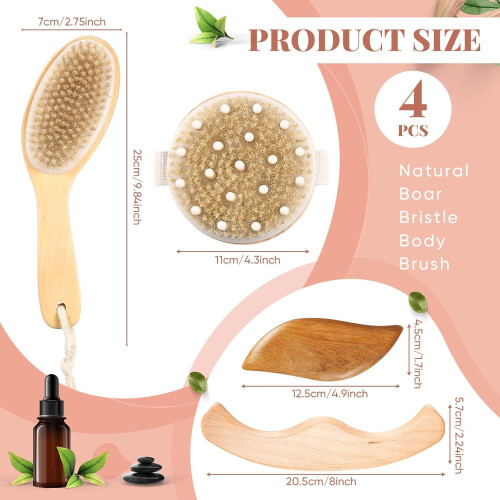 Set de 4 pensule vegane uscate și Gua Sha din lemn 1