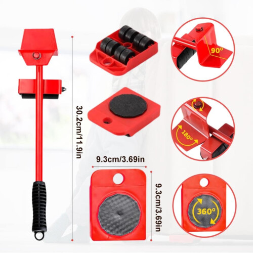 Furniture Mover Tool Set with Adjustable Height Bar and 4 2