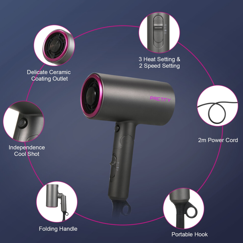 Ionic Low Noise Hair Dryer 1800W with Diffuser and 2 Speeds