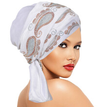 Rhinestones Headscarf Hat Comfort Wear Turban Hat For-White