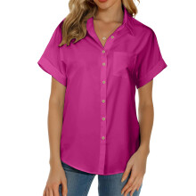 Women's short-sleeved polo shirt, button-down-rose red M