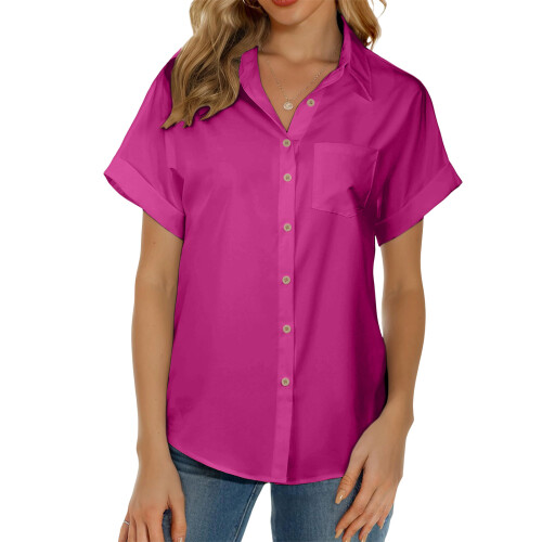 Women's short-sleeved polo shirt, button-down-rose red M