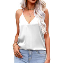 Womens Tank Tops V Neck Sleeveless Camisole Cami-White XXL