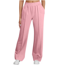 Womens Wide Leg Baggy Casual Sweatpants Loose High Waist-Pink S