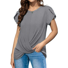 Womens Tops Casual Twist Front Blouses Short Sleeve-Gray S