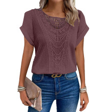 Womens Summer Tops Short/Long Sleeve Lace Shirts Boho-Fuchsia M