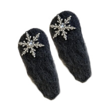 Furry Snowflake Hair Clip Winter Seasonal Barrette-Dark Grey