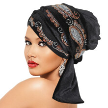 Soft Velvet Turban Hat With Rhinestones Decors with-Black