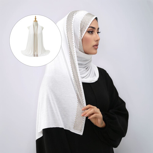 Long Scarf Middle Eastern Charm Design Prayer Turban-White 1