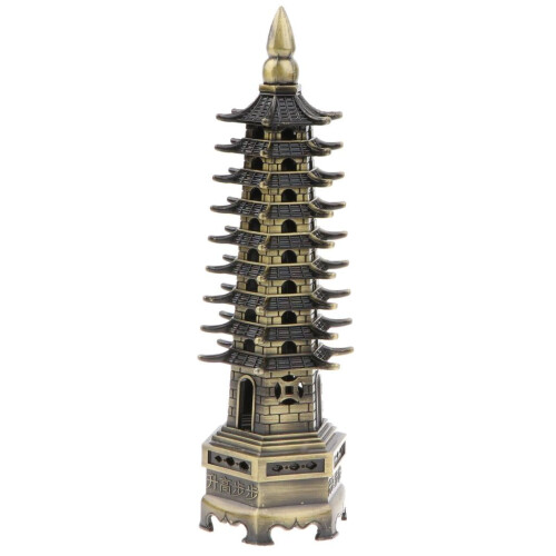 Estátua de pagode em metal, modelo bronze, 18 cm