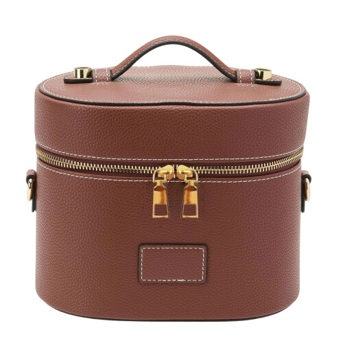 Portable Cosmetic Case Deep Lid Space Zippered Makeup Bag-brown