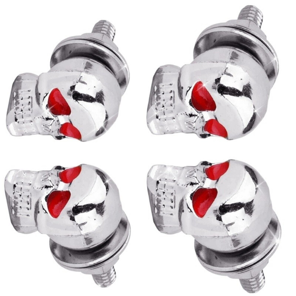 Motorcycle License Plate Screws With 3D Skull Design-Silver 4 7751001379857