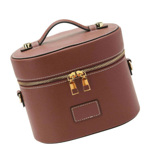 Oval Travel Cosmetic Bag With Adjustable Strap Removable-brown