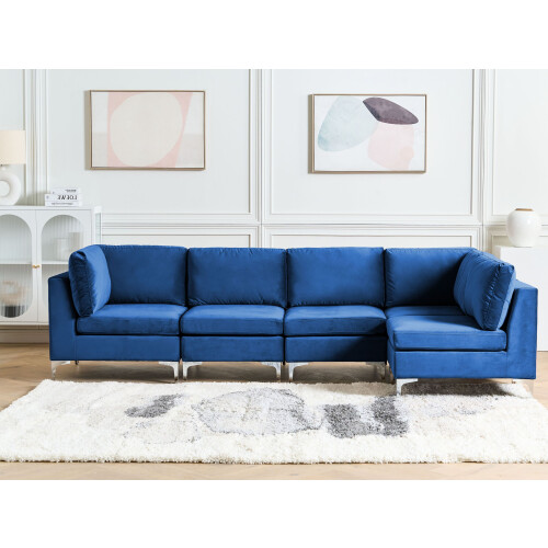 Beliani Modular Corner Sofa 5 Seater EVJA Velvet Navy Blue Left Hand 1