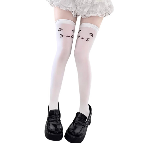 Chaussettes élastiques blanches au-dessus du genou,-chaton