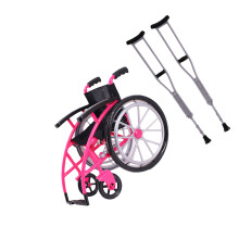 Realistic Rehab Toy Wheelchair Crutches 3Pcs Foldable Role-Pink
