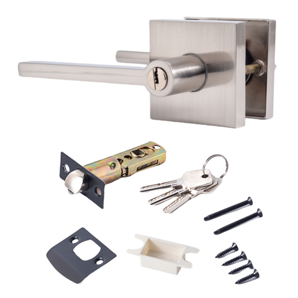 Zincs Alloy Room Lock Entry Door Handle With Lock & Key-Silver 7751001390234