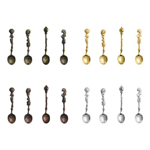 4Pcs Antique Dessert Spoon Creative Handle Teas Coffee-Silver 1
