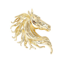 Broche tête de cheval artistique, bijoux artisanaux-Couleur or