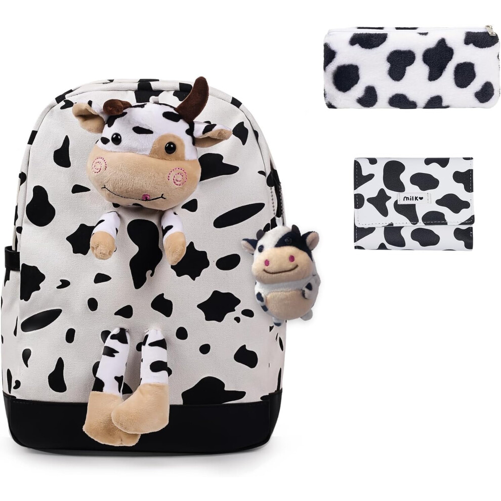 Cow Print Plush Backpack For Women 15.6-Inch Laptop 9193271406273
