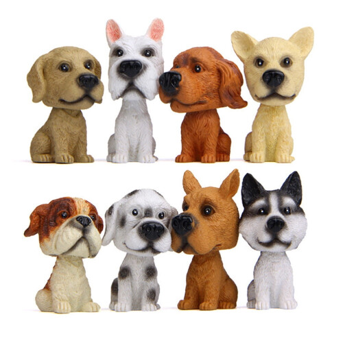 Hars bobblehead hondenornament, kaki, klein, 1 stuk